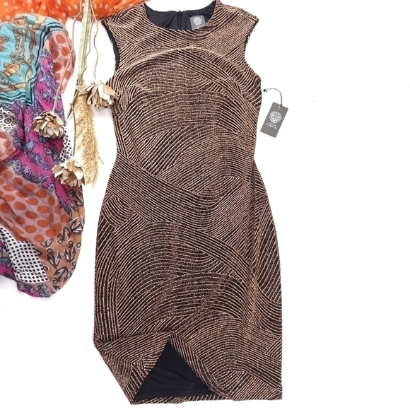 Vince Camuto Gold Black Shimmer Sheath Dress NWT Sz 8 - Picture 14 of 14